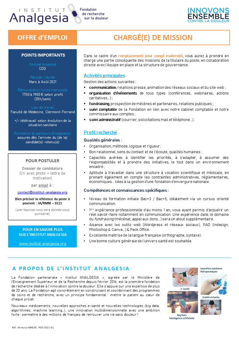 Institut ANALGESIA - offre d'emploi